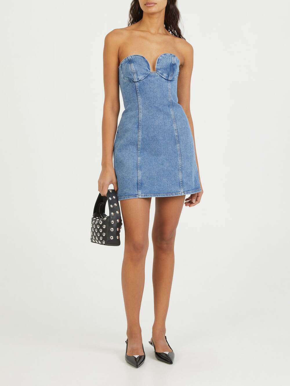 Magda Butrym Classic Blue Denim Bustier Mini Dress Cotton Fitted Size 40 L